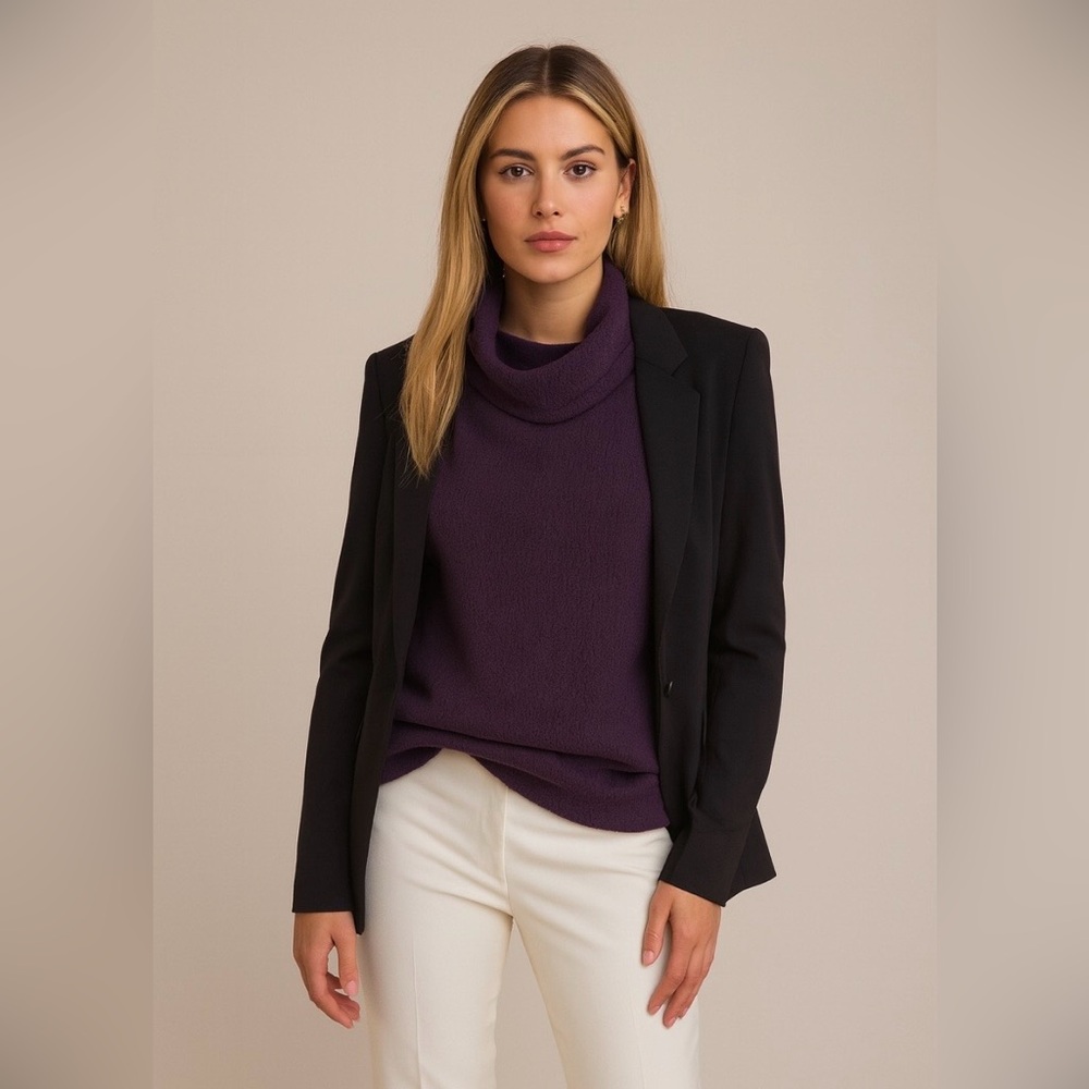 T by Talbots Lambswool Blend Purple Turtleneck Long Sweater Women's Size Small